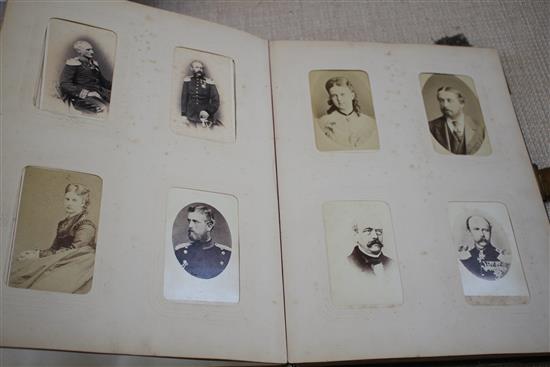 A Victorian photograph album containing 224 cabinet photographs of military figures, politicians, dignitaries, etc., qto, green moroc